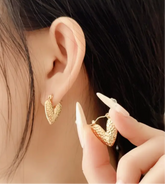 18K Platted Texture Heart Hoop Earrings | Anti Tarnish | Waterproof